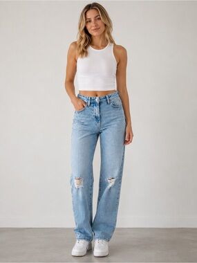 Kendall + Kylie High Rise Skater Jeans Size 9/29 Distressed Wide Leg